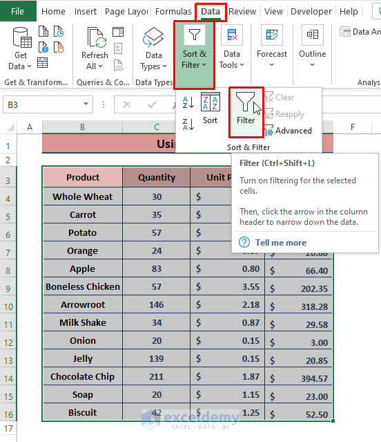 Filter Feature-How to Make Multiple Sortable Headings in Excel