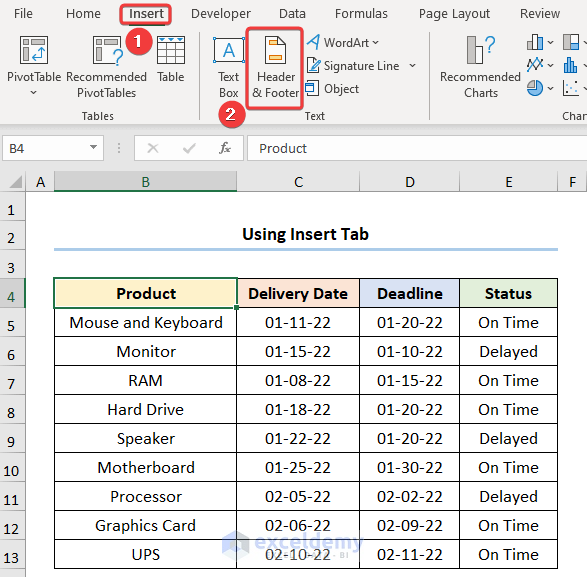 Formula for Page Number in Excel Using Insert Tab