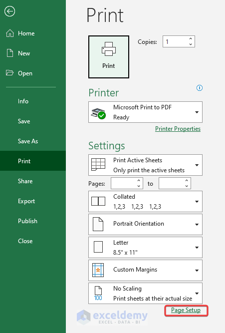 Formula for Page Number in Excel Using Print Option
