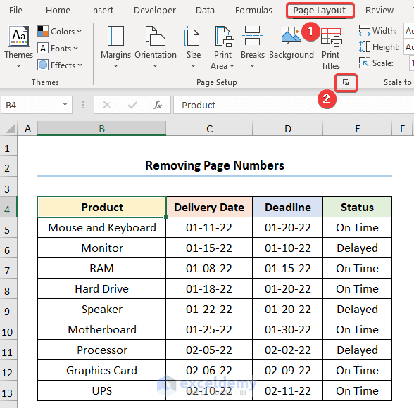 Remove Page Number in Excel 