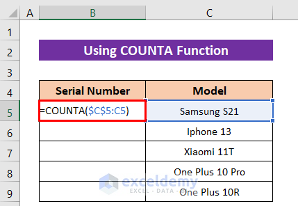 Formula with COUNTA Function for Making Serial Number