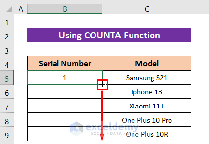 Formula with COUNTA Function for Making Serial Number