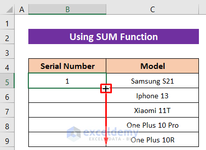 Using SUM Function to Create a Formula for Serial Number