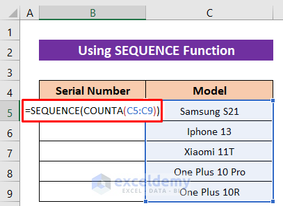 Using SEQUENCE Function to Create a Formula for Serial Number