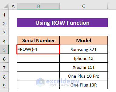 Using ROW Function to Create a Formula for Serial Number