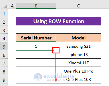 Using ROW Function to Create a Formula for Serial Number