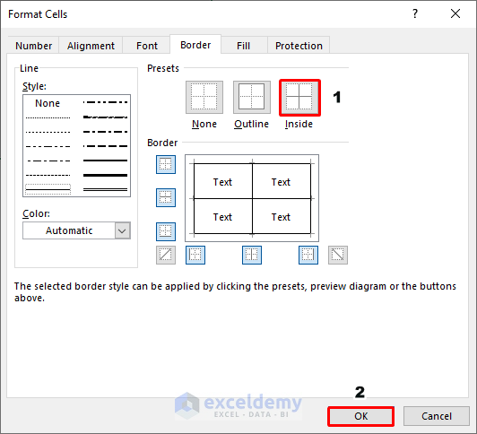 Use Format Cells Feature to Add Cell Borders Inside and Outside in Excel