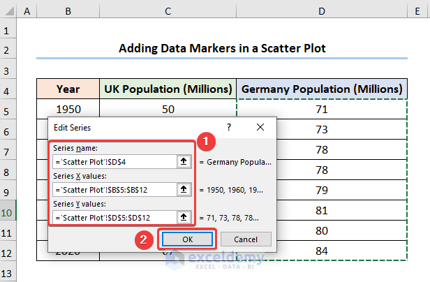 How to Add Data Markers in Excel Scatter Plot Using Format Data Options