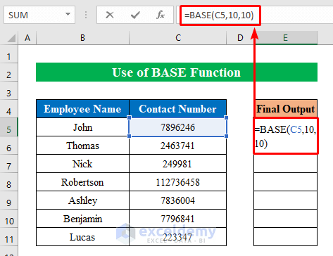 Add Leading Zeros to Make 10 Digits with Excel BASE Function