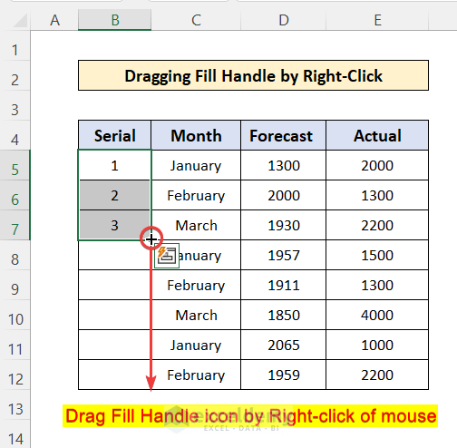 Drag Fill Handle with Mouse Right-Key