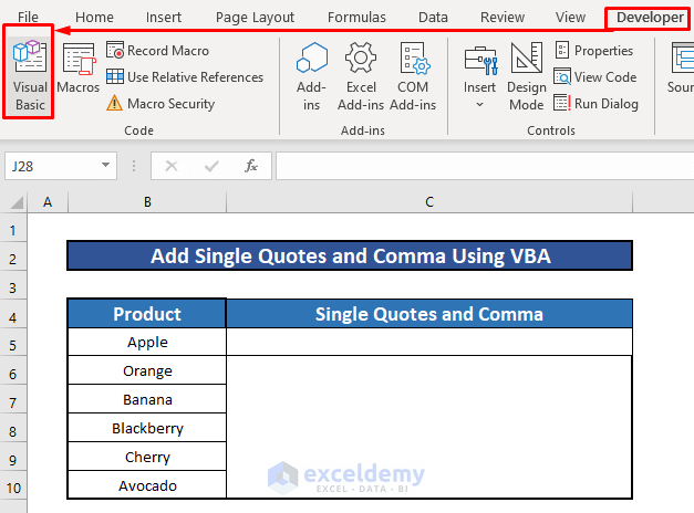 Create User Defined Function Using Excel VBA Code to Add Single Quotes and Comma