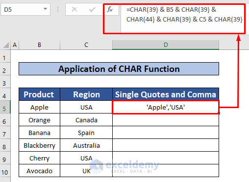 Use CHAR Function to Add Single Quotes and Comma
