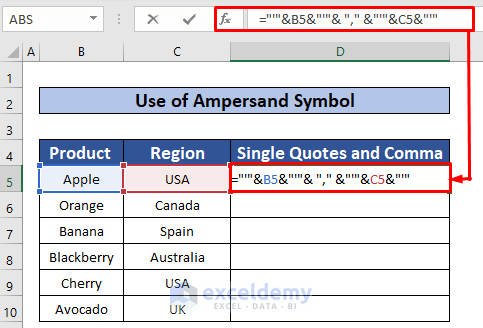 Apply Ampersand to Add Single Quotes and Comma in Excel Formula