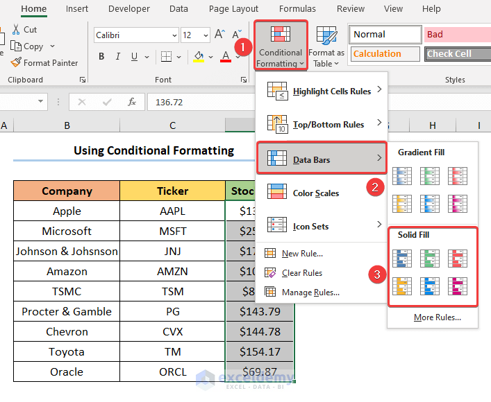 How to Add Solid Fill Data Bars in Excel Using Conditional Formatting