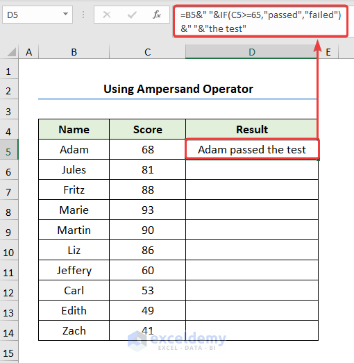 How to Add Text in If Formula Excel Using Ampersand Operator