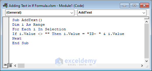How to Add Text in If Formula Excel Using VBA Code