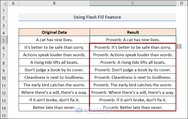How to Add Text to Multiple Cells in Excel Using Flash Fill Feature