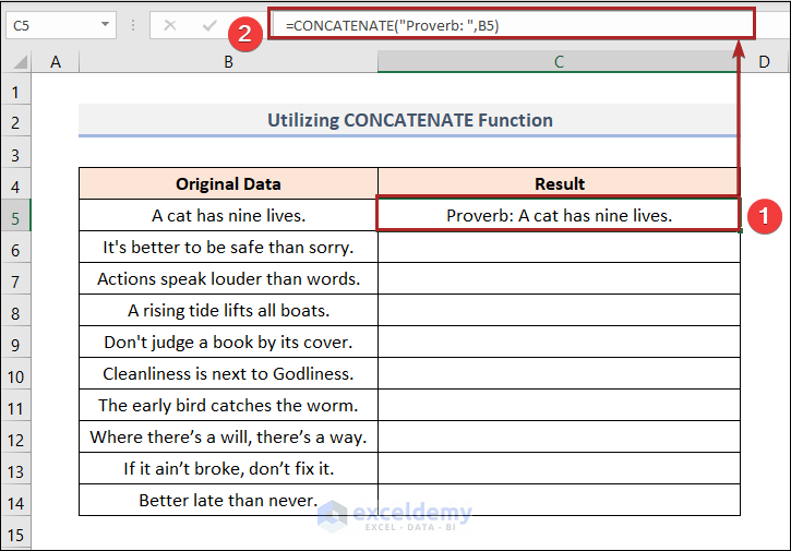 How to Add Text to Multiple Cells in Excel Utilizing CONCATENATE Function