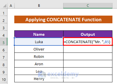 Applying CONCATENATE Function to Add a Word in All Rows