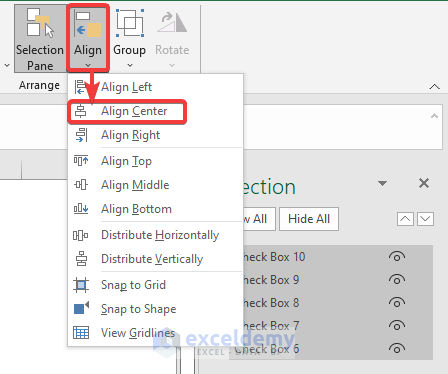 2 Handy Approaches to Align Checkboxes in Excel