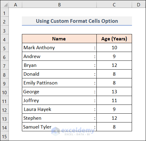 How to Align Colon in Excel Applying Custom Format Cells Option