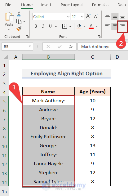 Employing Align Right Option