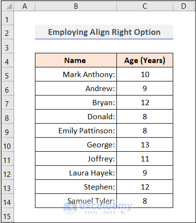 Employing Align Right Option