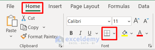Insert All Borders from Home Tab in Excel
