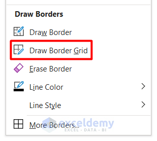 Insert All Borders in Excel with Draw Borders