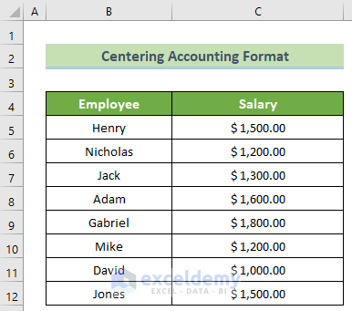 Centered Accounting Format in Excel