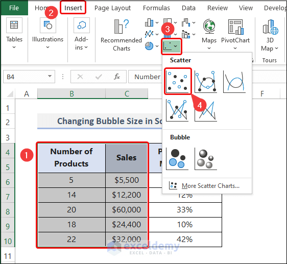 How to Change Bubble Size in Scatter Plot Excel Inserting Plot