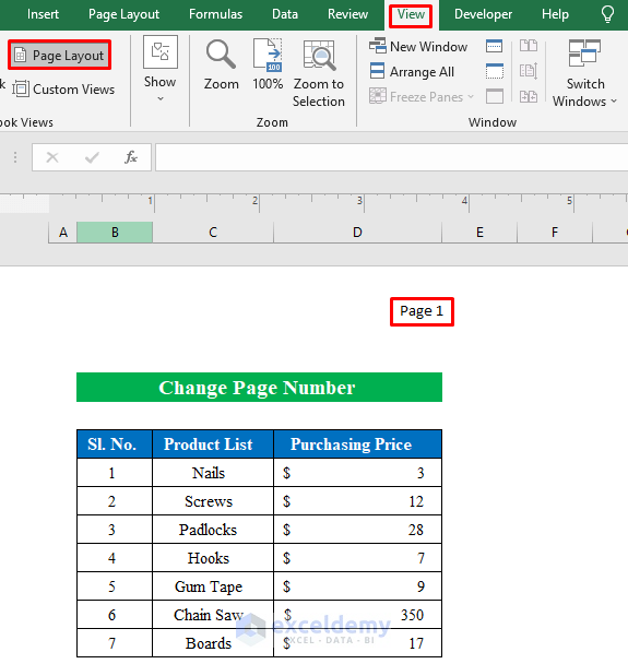 How to Change Page Number in Excel