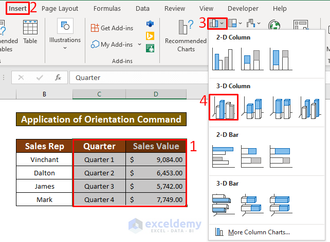 Use Orientation Command to Change Text Direction in Excel Chart