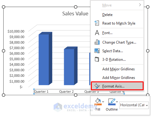 Perform Vertical Command to Change Text Direction in Excel Chart