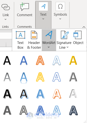 Rearrange Text Alignment with WordArt in Excel