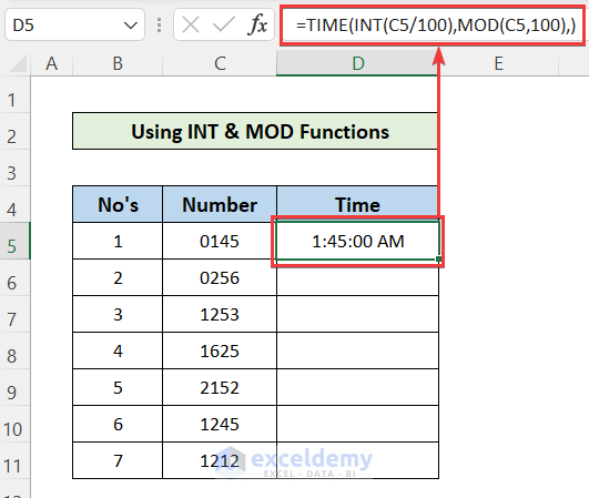 Using INT & MOD Functions