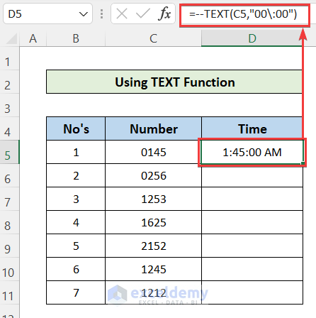 Use Excel Functions to Convert 4 Digit Number to Time