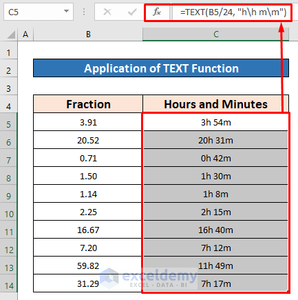 Use TEXT Function to Convert Fraction into Hours and Minutes in Excel