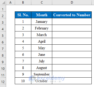 Convert Month to Number in Excel