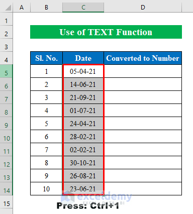 Apply Excel TEXT Function to Convert Month to Number