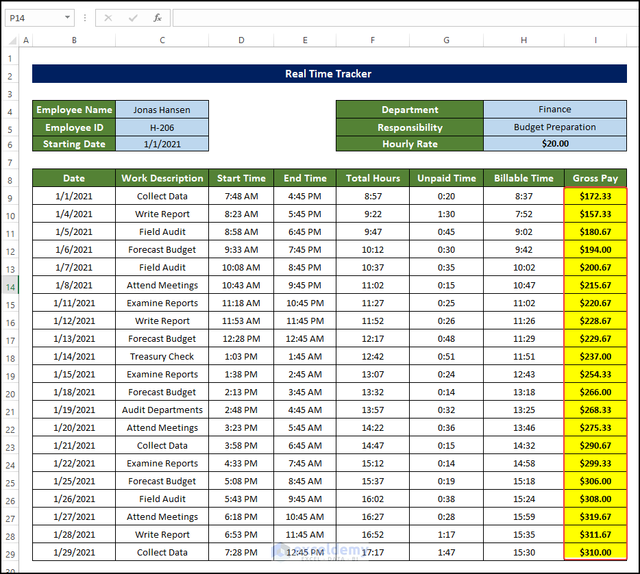 Estimate Gross Payment per Day to Create Real Time Tracker in Excel