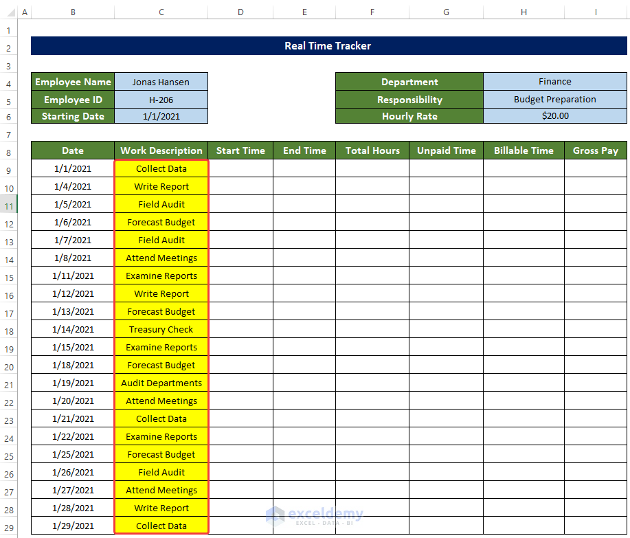 Collect Required Information to Create Real Time Tracker in Excel