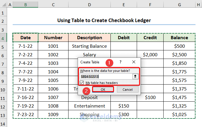 How to Create a Checkbook Ledger in Excel Using Table