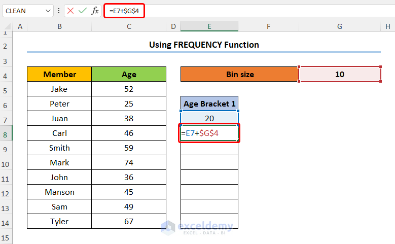 Using FREQUENCY Function