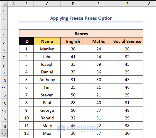 How to Create a Double Row Header in Excel Applying Freeze Pane Option