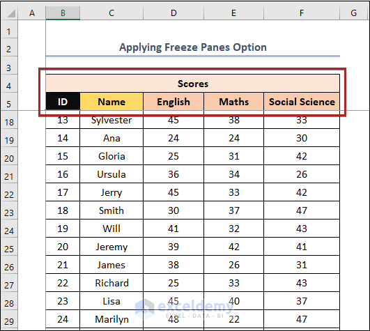 How to Create a Double Row Header in Excel Applying Freeze Pane Option