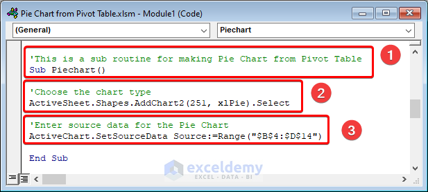 How to Create a Pie Chart in Excel from Pivot Table Using VBA Code