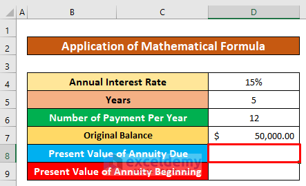 Use Mathematical Formula to Do Ordinary Annuity in Excel