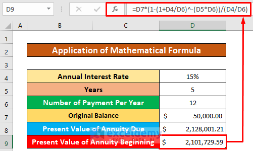 Use Mathematical Formula to Do Ordinary Annuity in Excel