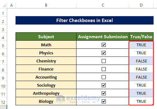 Link Checkboxes with Adjacent Cells to Filter Checkboxes in Excel